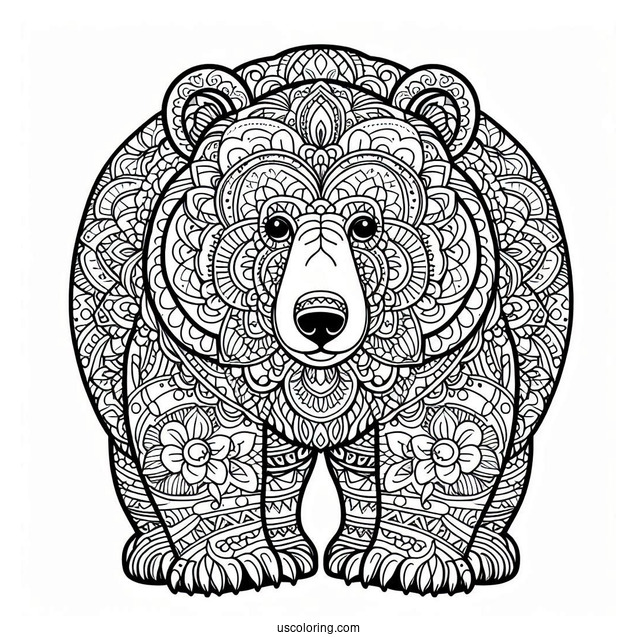Detailed Bear Coloring Page Mandala