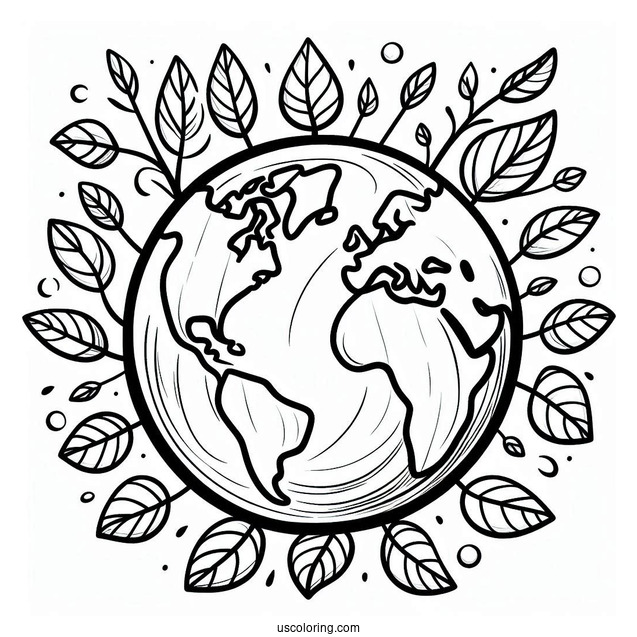 Adorable Earth Sprouting Leaves Coloring Page For Kids