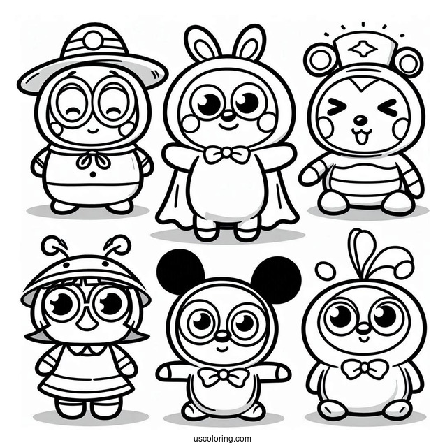 Pororo Coloring Page Of Petty, Loopy, Eddy, Poby, Harry, Tongtong, And Rody