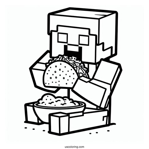 Minecraft Steve Eating Taco Coloring Page For Kids
