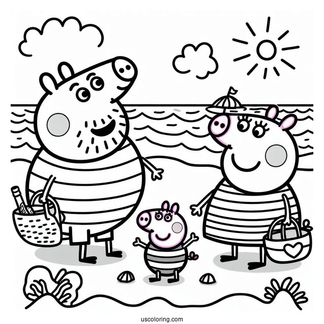 Peppa And George Playing With Daddy Pig At Beach