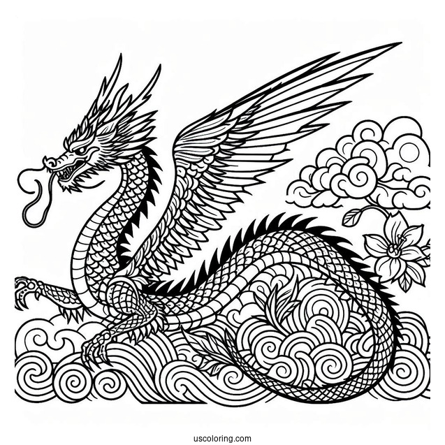 Japanese Themed Dragon To Color