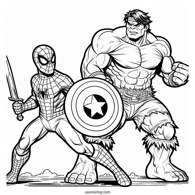 Spider Man Fighting Alongside Hulk Coloring Page For Kids