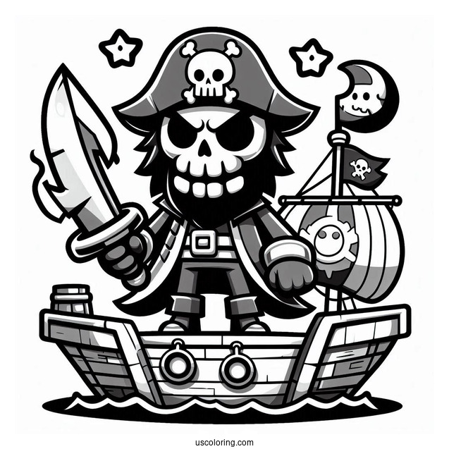 Brawl Stars Coloring Page Of Scary Cursed Pirate Holding Sword On Ship