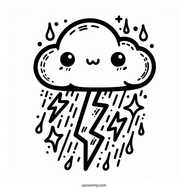 Angry Cloud With Rain Coloring Page And Lightning For Kids