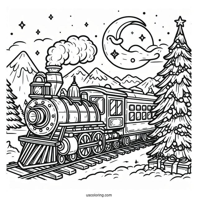 The Polar Express Coloring Page Of Train On Christmas