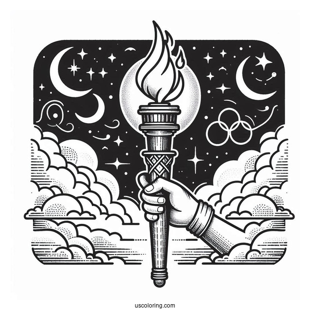 Hand Holding Olympics Coloring Page Of Torch