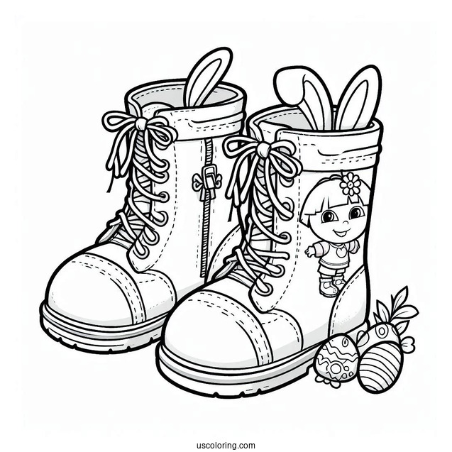 Boots And Dora Dressed Up For Easter To Color