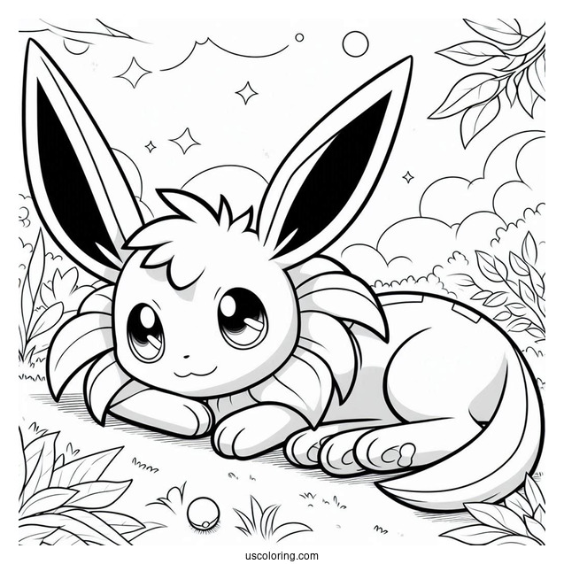 Easy Sylveon Coloring Page Lying On The Ground