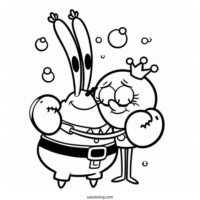 Mr Krabs Hugging Pearl Coloring Sheet