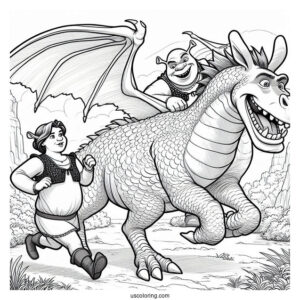 Shrek, Fiona And Donkey Running From Dragon