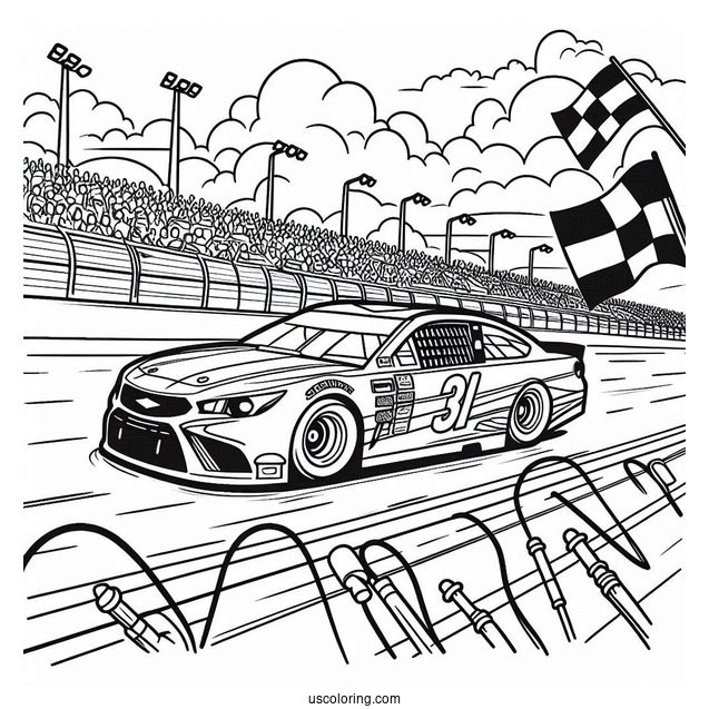 Simple NASCAR Coloring Page Cars Outline On Race Track For Kids