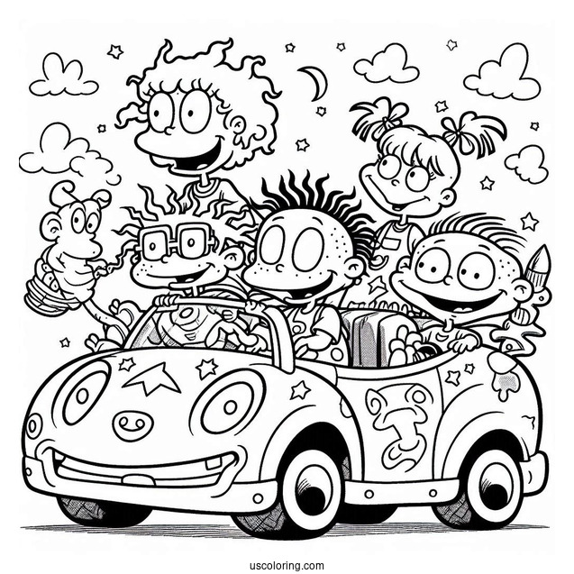 Rugrats Coloring Page Of Rugrats Dil, Tommy, Chuckie, Angelika, Lillian, And Philip On Reptar Car