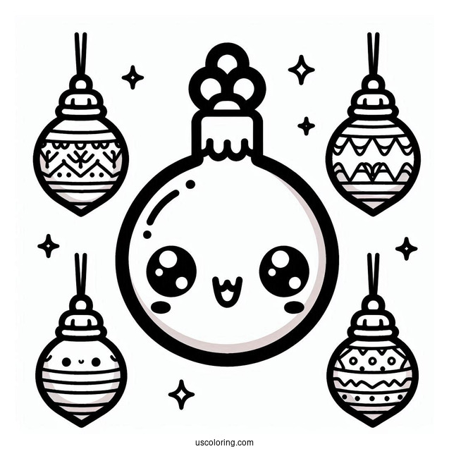 Kawaii Bulbs Christmas Ornaments Coloring Page For Preschoolers