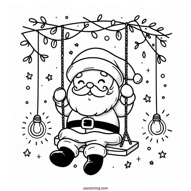 Cute Santa Swinging On Lights To Color