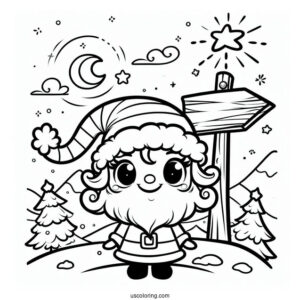 Cartoon North Pole Coloring Page Sign For Kids