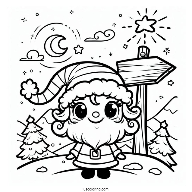 Cartoon North Pole Coloring Page Sign For Kids
