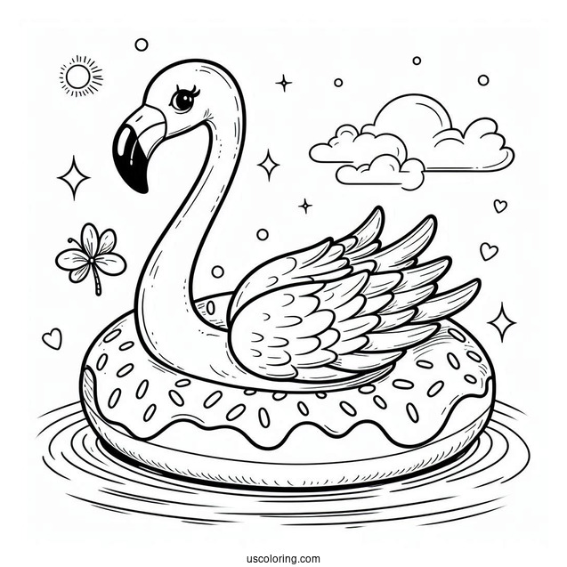 Flamingo Floating On an Inflatable Donut