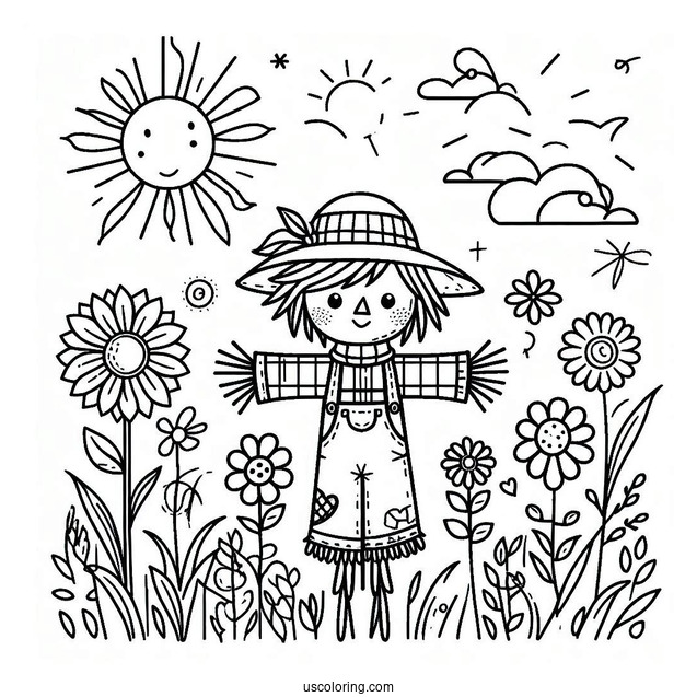 Easy Scarecrow Coloring Page Under The Sun For Preschoolers