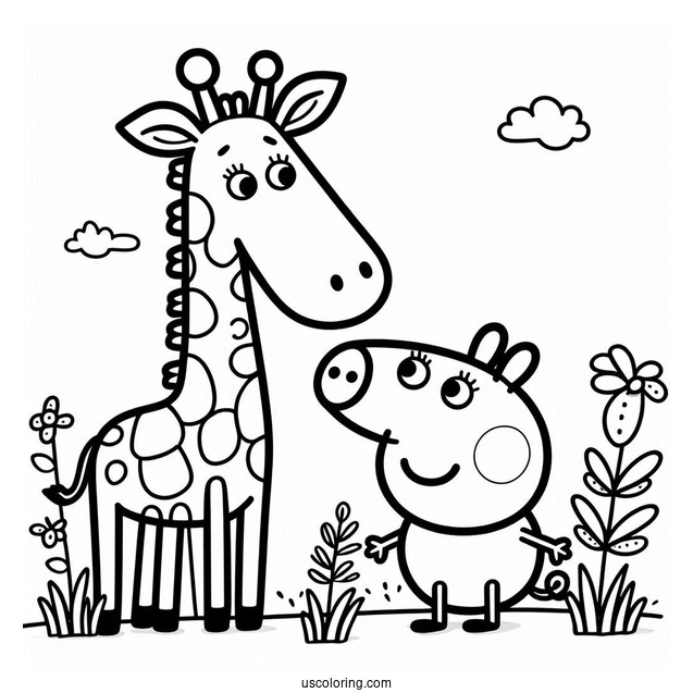 Peppa Pig And Gerald Giraffe Coloring Page