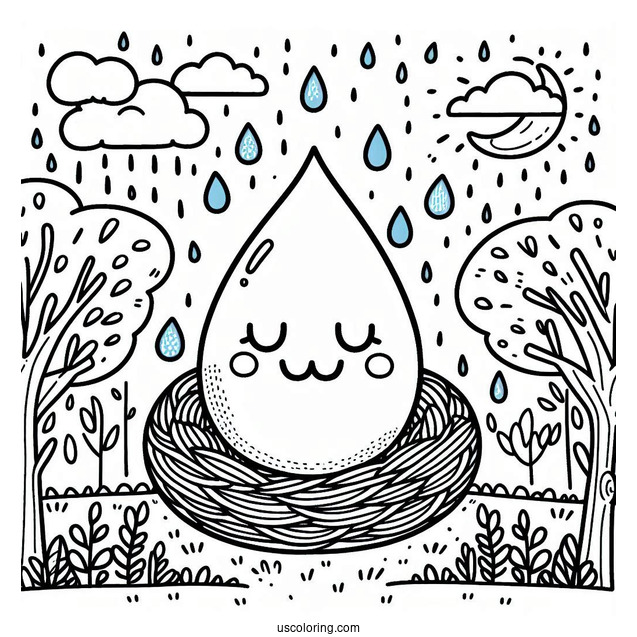 Rain Coloring Page Of Big Fat Raindrop For Kids
