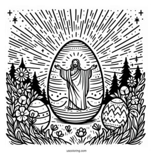He Is Risen Jesus Easter Egg Coloring Page