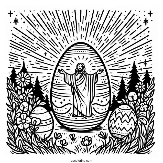 He Is Risen Jesus Easter Egg Coloring Page