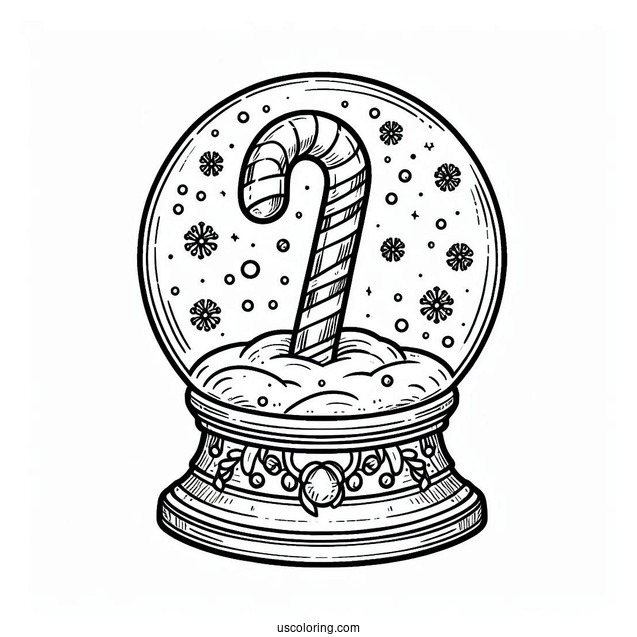 Candy Cane Coloring Page In A Snow Globe