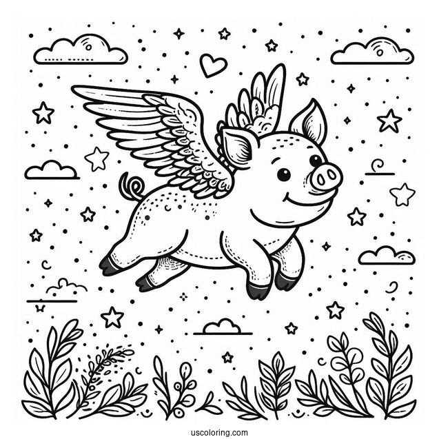 Flying Pig With Wings To Color