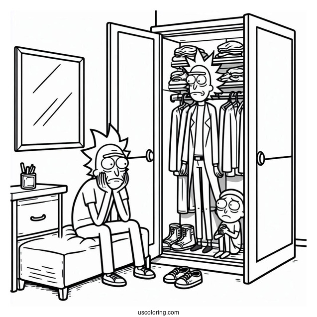 Sad Jerry Smith in Closet Rick and Morty Coloring Page