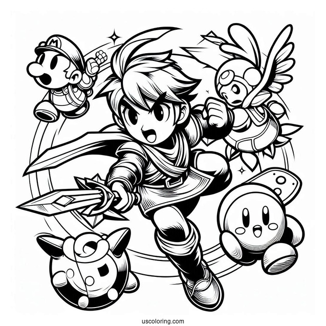 Detailed Super Smash Bros Coloring Page Poster