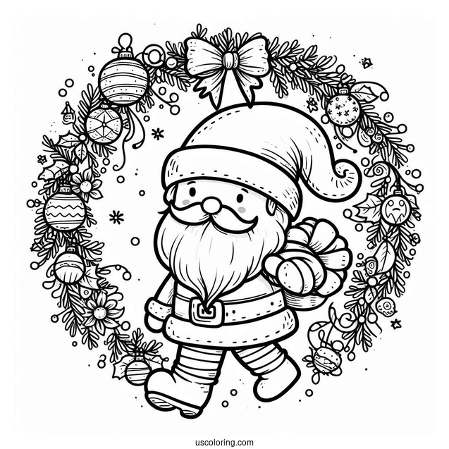 Santa Christmas Wreath Coloring Sheet
