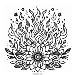 Flower And Flames Pattern Coloring Sheet