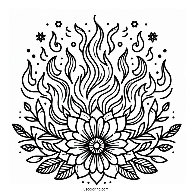 Flower And Flames Pattern Coloring Sheet