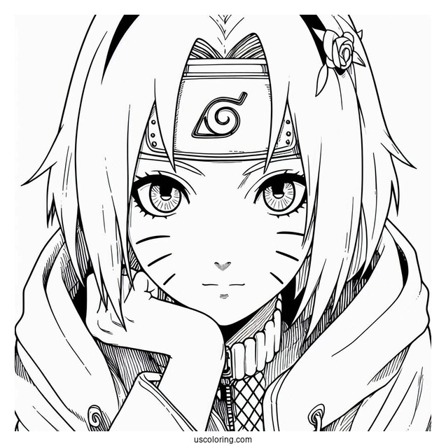 Naruto Coloring Page of Young Haruno Sakura In Konoha