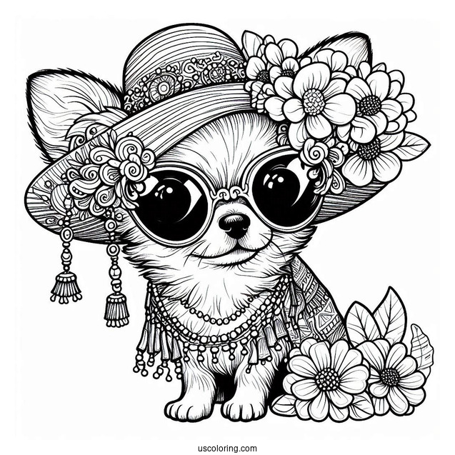 Chihuahua Coloring Page Wearing Accessories