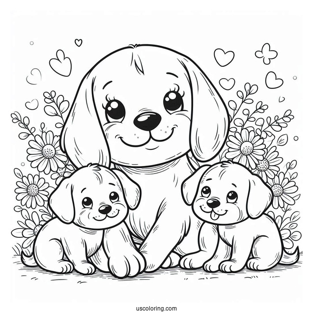 Coloring Page Of Mama Dog With Her Puppies