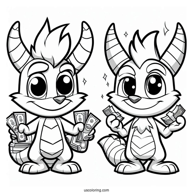 Cash Bandicoot Side By Side With Sypro Coloring Page
