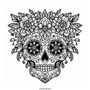 Floral Sugar Skull Coloring Page For Kids