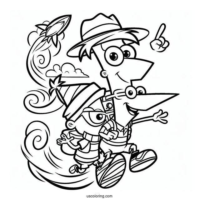 Simple Phineas And Ferb Coloring Page Outline For Kids