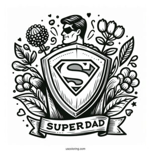 Super Dad In Shield Symbol Coloring Page For Kids