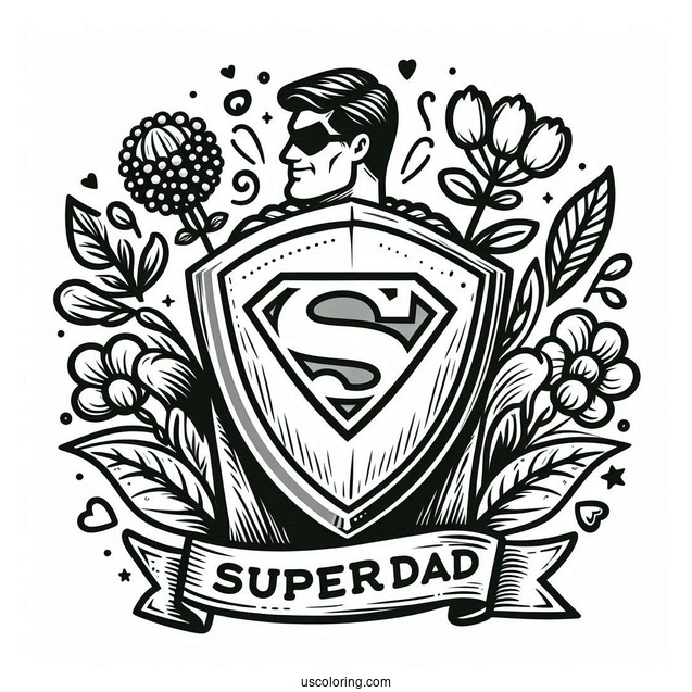 Super Dad In Shield Symbol Coloring Page For Kids