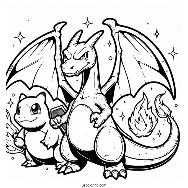 Charizard With Blastoise And Pikachu Coloring Sheet