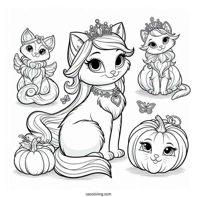 Palace Pets Coloring Page Of Whisker Haven Berry, Petite, Ms. Featherbon, Treasure, Dreamy, Pumpkin, And Sultan