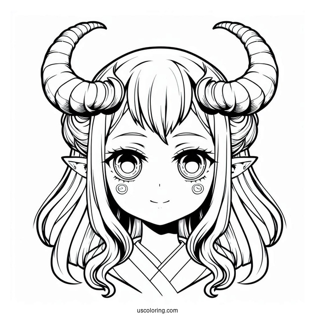 Demon Nezuko Coloring Page With Horn