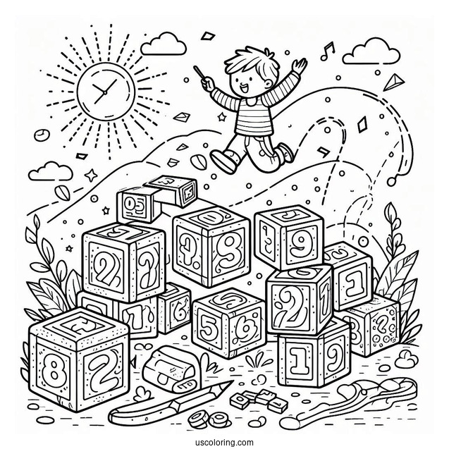 Numberblocks Coloring Page 2 Jumping