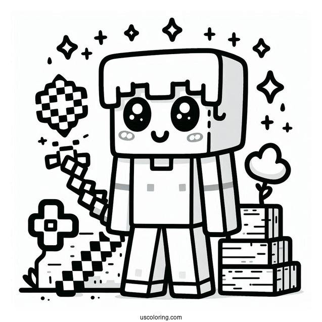 Cute Kawaii Minecraft Steve For Coloring