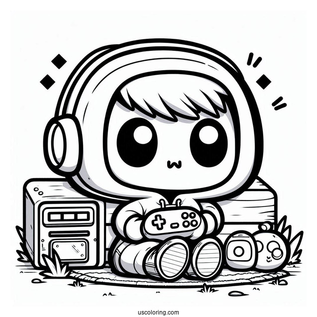 Shy Guy Coloring Page Playing Video Game Outline