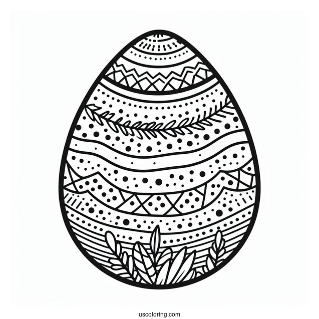 Easter Coloring Page Of Easter Egg With Chevron, Stripes, And Polka Dot Design
