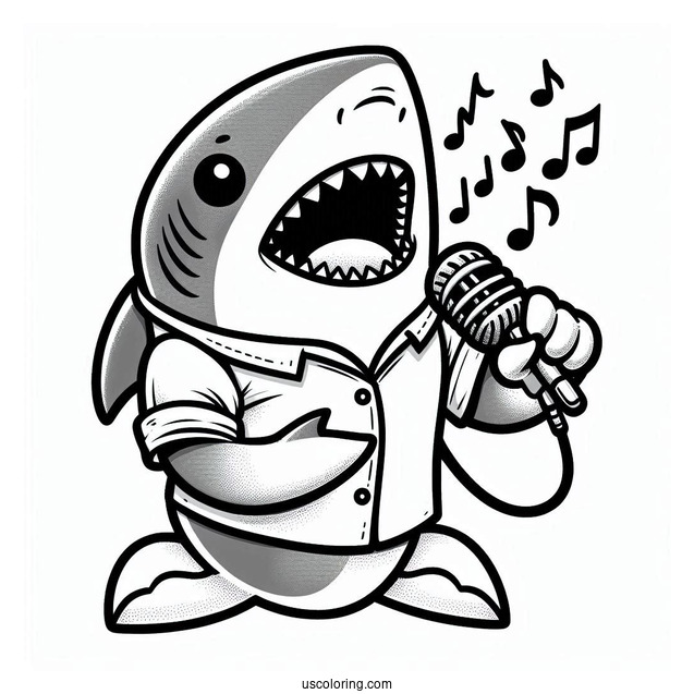 Shark Colornig Page In Shirt Singing On Microphone